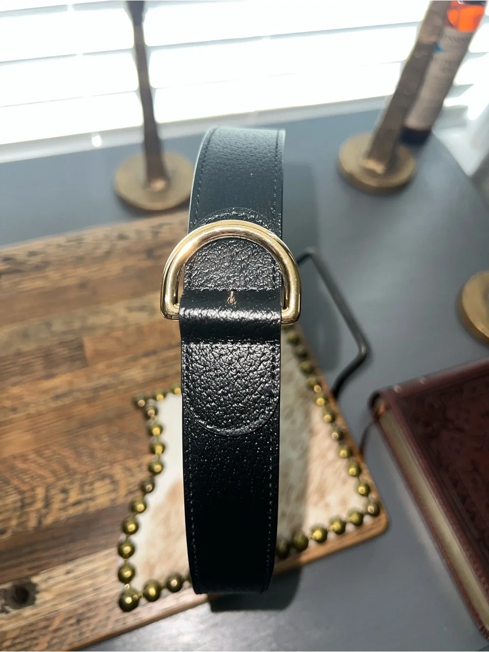 Gucci Black Leather dog collar with Gold Hardware